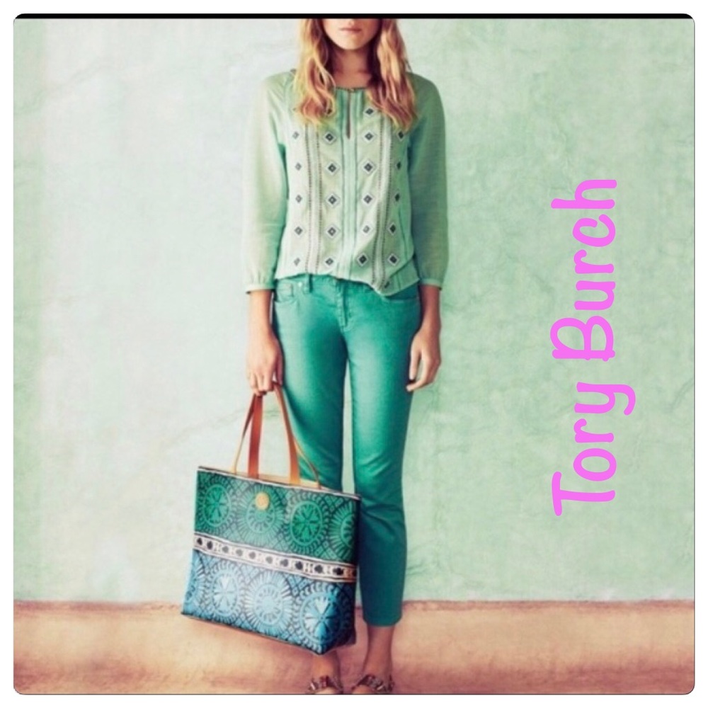 New! Tory Burch, Green Cropped Skinny Jeans!